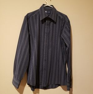 LEVEL TEN Men's Long Sleeve Shirt; Navy Blue Stipe - Size L